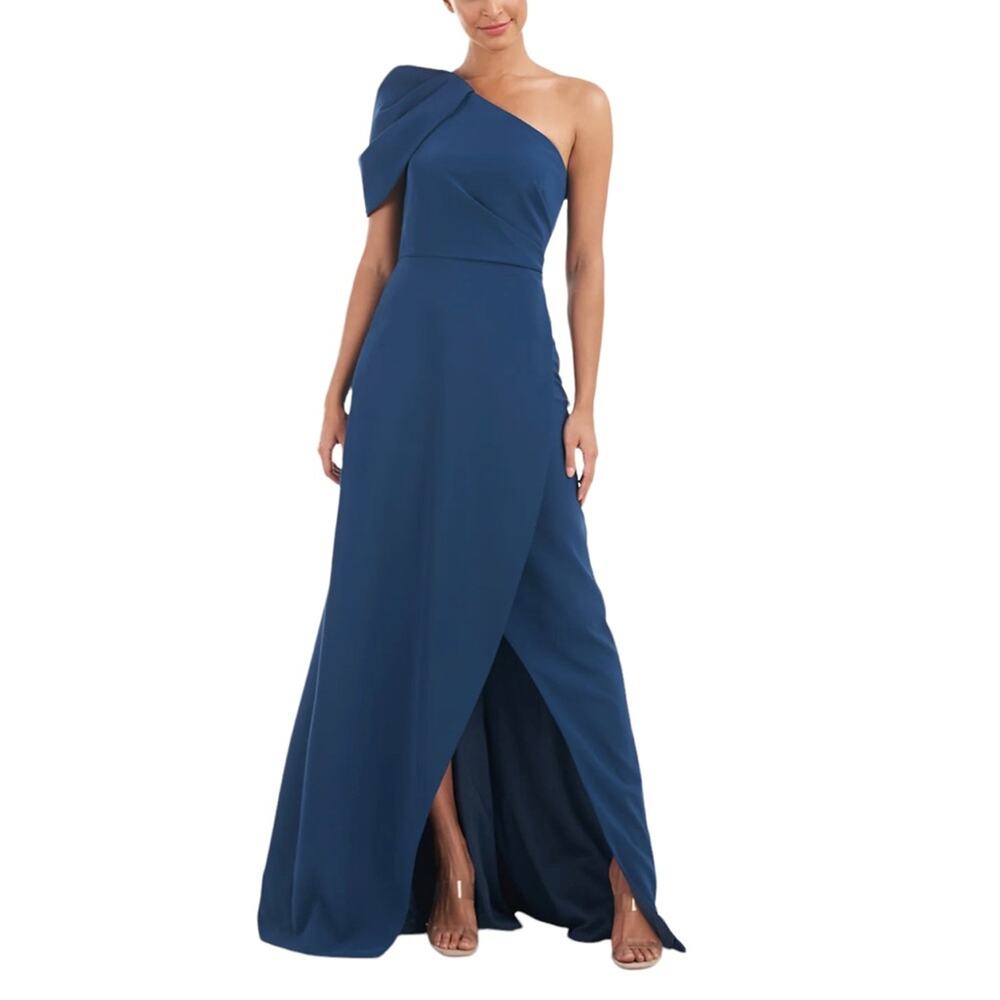 Kay Unger One-Shoulder Navy Blue Evening Gown
